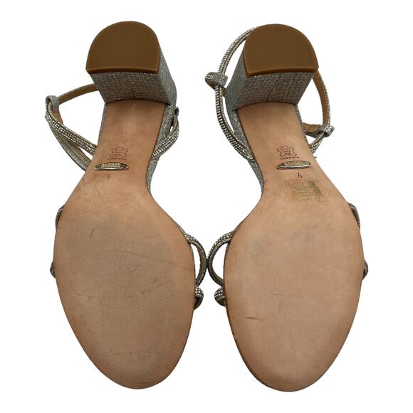 Badgley Mischka Ultima Rhinestone Embellished Block Heels Sandals Silver Size 6 - Picture 6 of 7